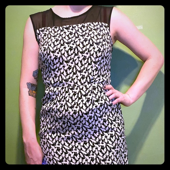 Cat print dress with sheer panel - Picture 1 of 5